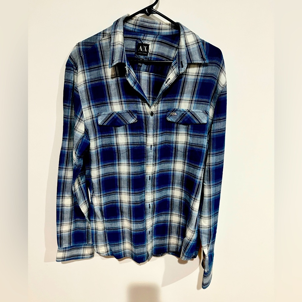 Men’s Armani Exchange Button Down Collared Plaid Shirt Size L Large